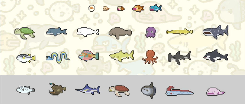 All 14 GYAO variants: Docile (orange) group and Ferocious (blue) group